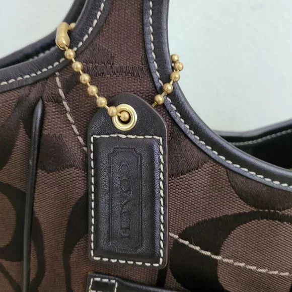 COACH Signature Jacquard Brown Leather Tote G0768-11292 - Picture 3 of 13